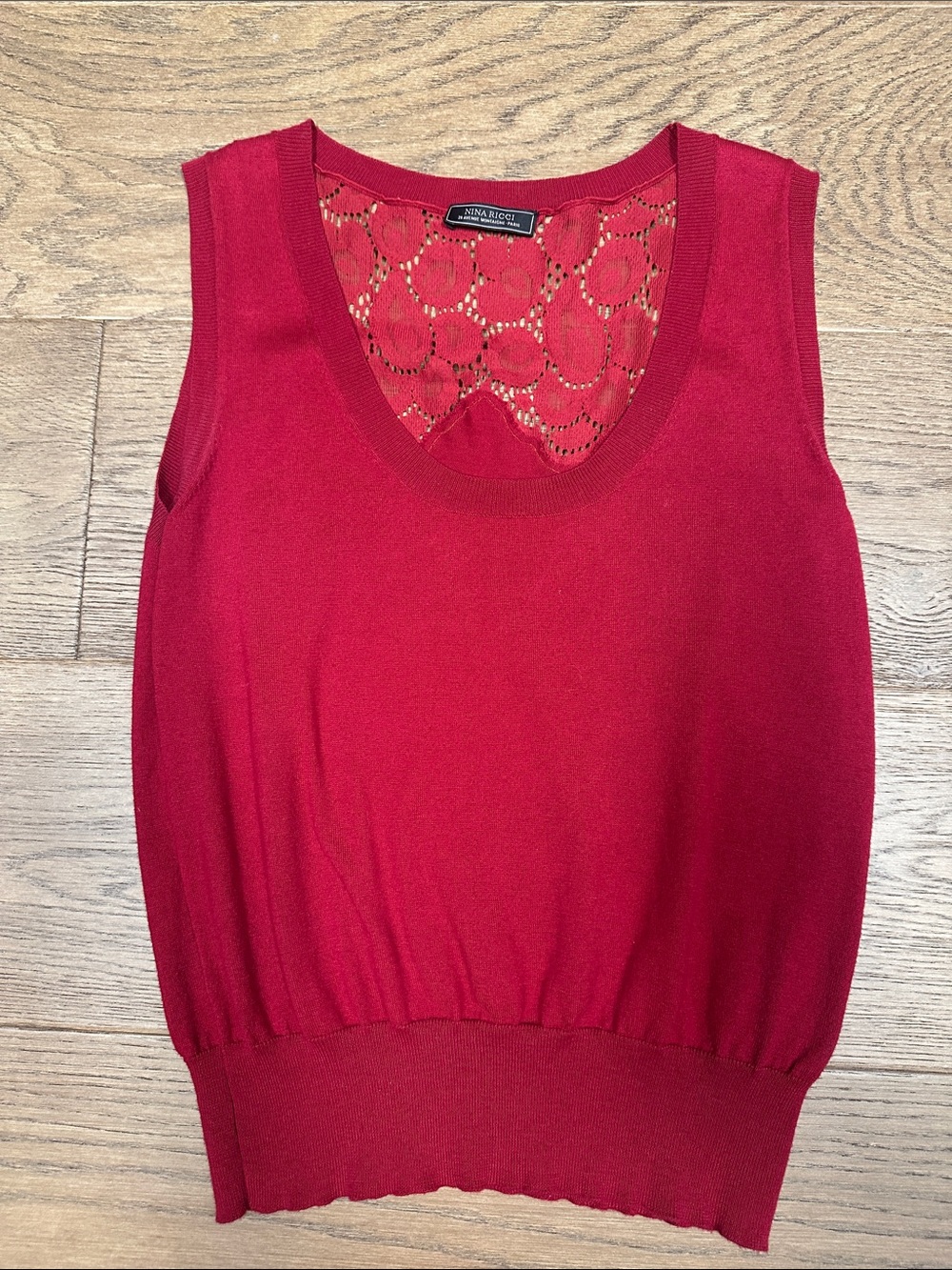 Nina Ricci Crimson Red Lace-Back Knit Tank